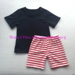4th of July Outfits Cotton Baby Boy Clothes Cute Kids Navy Shirts with Red Stripe Shorts two piece Suit CS367