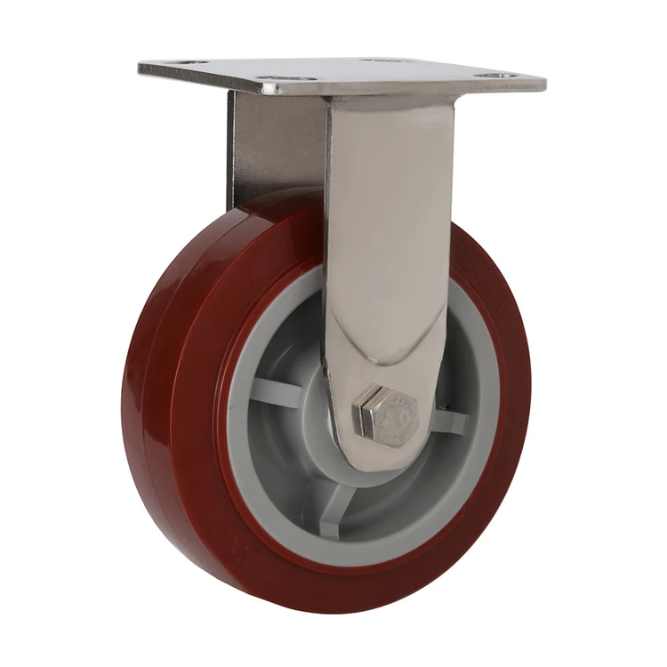5 Inch Swivel Top Plate Red Pu Heavy Duty Stainless Steel Caster