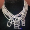 5 mm cubic zircon tennis chain initial pendant necklace bling diamond 26 letters hip hop necklace