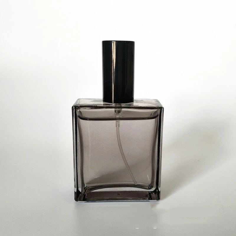 50ml Square Flat Glass Transparent Black Spray Perfume Bottle