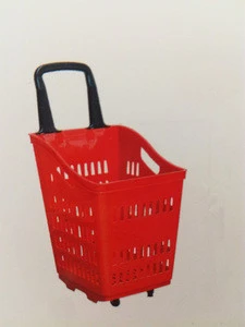 68L large capacity plastic shopping basket with wheels