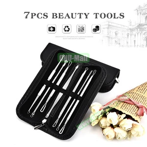 7Pcs Nose Stainless Steel Tweezer Tool Kit Blackhead Remover with Leather Case