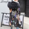 9 Colorful Long Medium Real Racoon Parka with Fur,Raccoon Fur Lining Trimming Hooded Fur Parka for Women in Winter