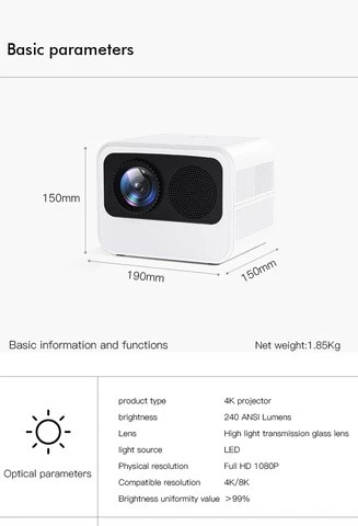 9 Year Factory Native 1920x1080P SDR LCD Android9.0 Wifi BT Home Theater Mobile Portable Projector