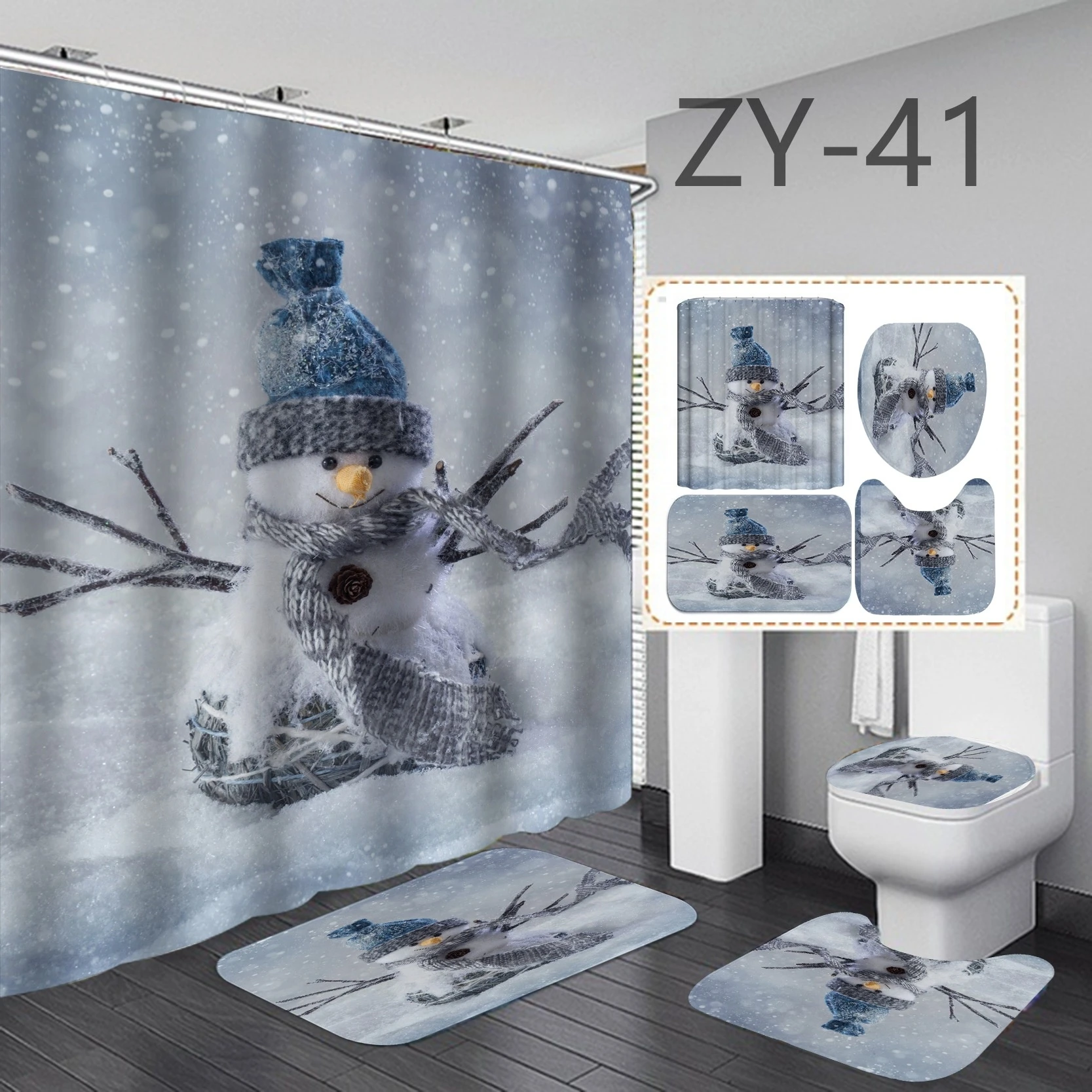 90*180cm Christmas Series Printing Shower Curtain 3D Printing Waterproof Polyester Bathroom Curtain