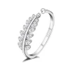 925 Sterling Silver Leaf Branch Rings For Women Jewelry Shiny CZ Paved Oliver Leaf Resizable Ring