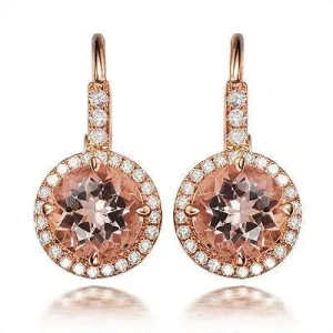 .925 sterling silver Rose Gold Plated Champagne Citrine Gemstone CZ Cubic Zirconia Diamond Earrings