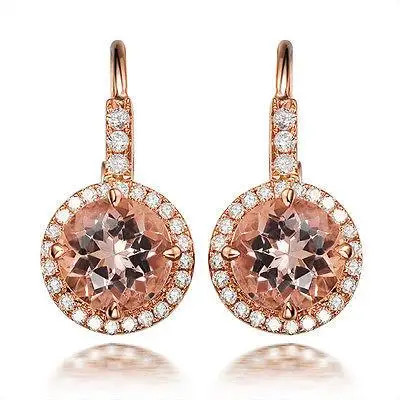 .925 sterling silver Rose Gold Plated Champagne Citrine Gemstone CZ Cubic Zirconia Diamond Earrings