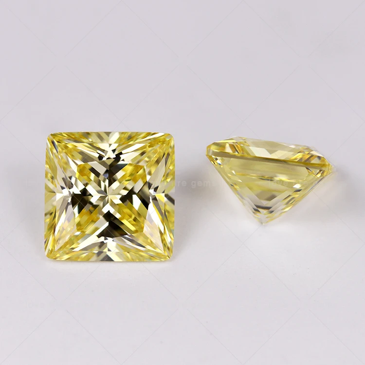 9*9mm synthetic gemstones canary yellow cz stone zircon square shape princess cut fancy stone yellow cz