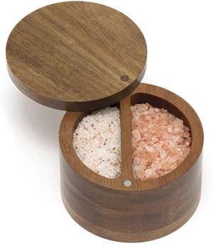 Acacia Wood Divided Spice Box with Swivel Cover