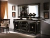 Antique black luxury solid wood dining sideboard with mirror