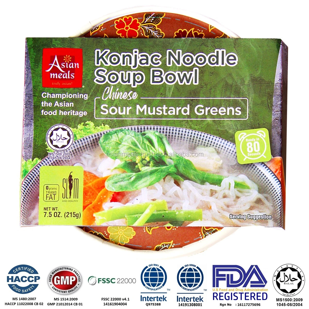 AsianMeals Konjac Yam Noodle Soup Bowl Halal Chinese Sour Mustard Greens instant Konnyaku Shirataki