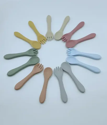 Baby Feeding Products Infant Wooden Spoon Silicone Spoon and Fork