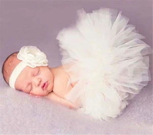 Baby Girls Princess Skirt Newborn Tutu Skirt with Flower Headband Newborn Photograph Props Infant Costume Outfit Set