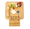 Bamboo Cheese Board with Cutlery Set Serving Meat Board with Slide-Out Drawer with 4 Stainless Ste