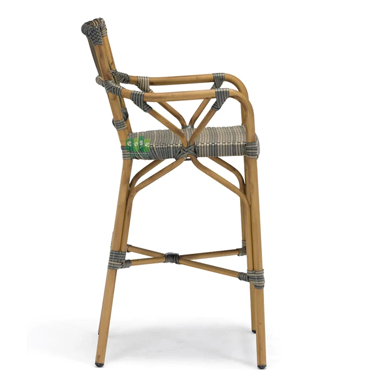 Bamboo look exterior rattan wicker bar stool chair with arm (E3016 bar)