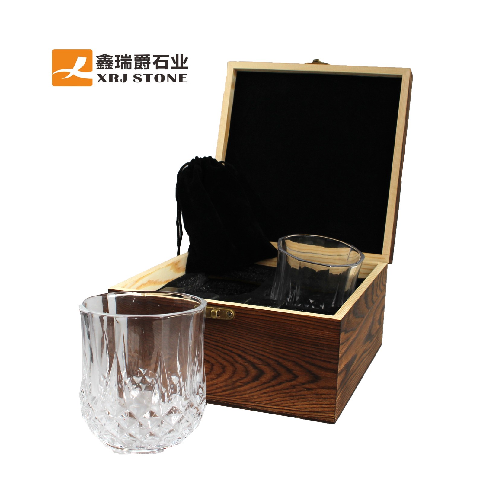 Bar Accessories Clear Crystal Wine Glass Natural Whiskey Stones Gift Set