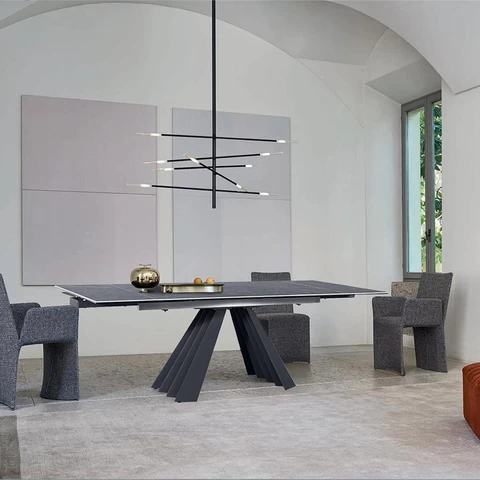 BKX Modern Large Extendable rectangular Marble Ceramic Top Dining Table expandable Luxury Furniture Set