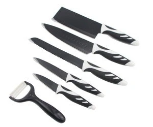 Black Marble Non-Stick Coating Stainless Steel Blade Plastic Handle 6 PCS Knife Set Chef Bread Carving Utility Paring Peeler