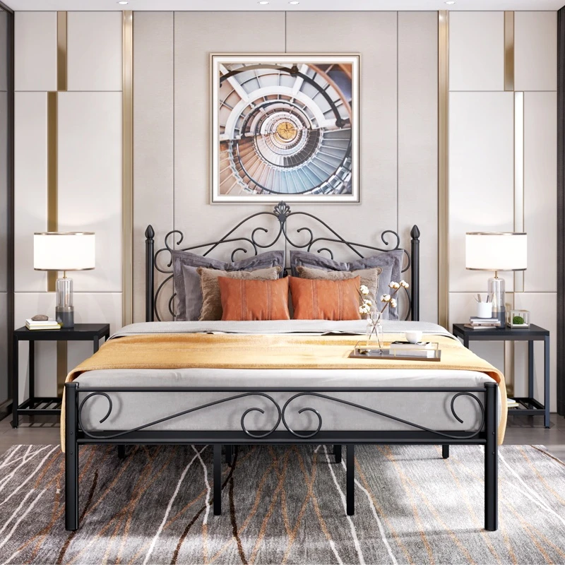Black metal bed frames latest modern Nordic bedroom furniture 1.8m bed leisure bedroom hotel iron bed