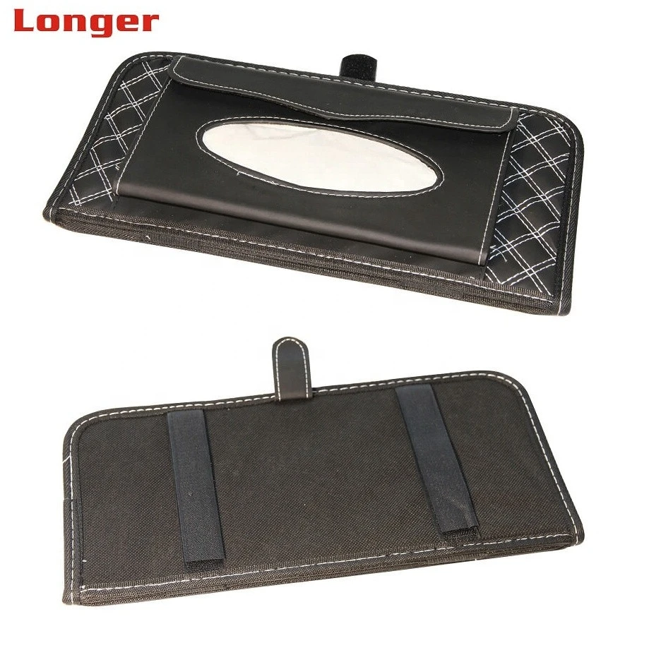 Black Premium PU Leather Foldable Hanging Tissue Box For Car Visor LG-CA004