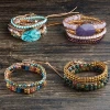 Boho Charm Natural Stone Crystal 5 Strands Wrap Handmade Bracelet Bangle For women