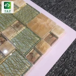 Brown glass mix marble stone chip size 23x73mm brown mosaic factory square kitchen mosaics glass marble backsplash tiles