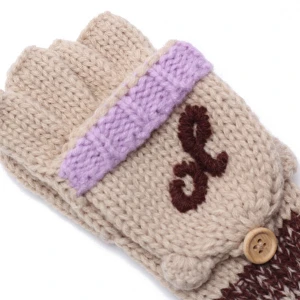 Camel Autumn Winter Kids Boys Girls Fashion Acrylic Knit Glove With Embroidery Words Mitten Half-finger Knit Glove
