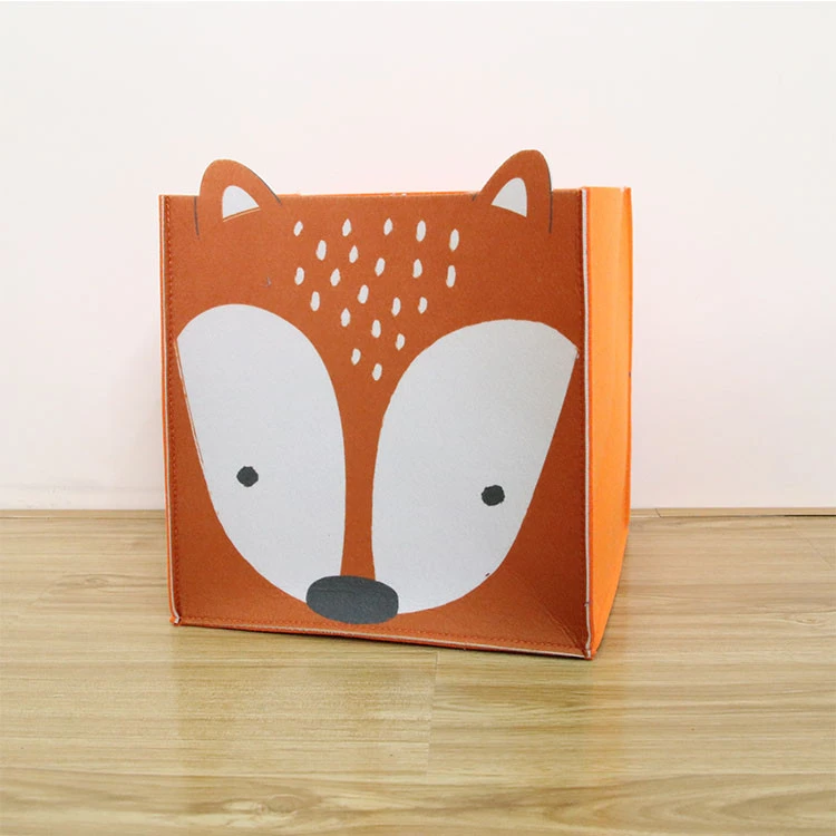 Cartoon Animal Fox Bear Deer Toy Foldable Box Bin Custom Felt Storage Basket Factory OEM ODM Cute Eco-friendly Multifunction