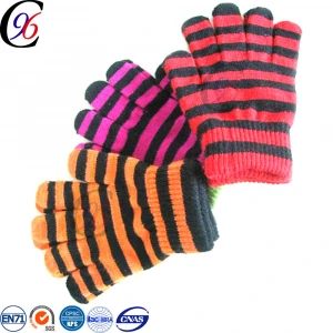Chengxing custom acrylic cheap wholesale crochet woven knitted keep warm stripe stretch fashion gloves mittens