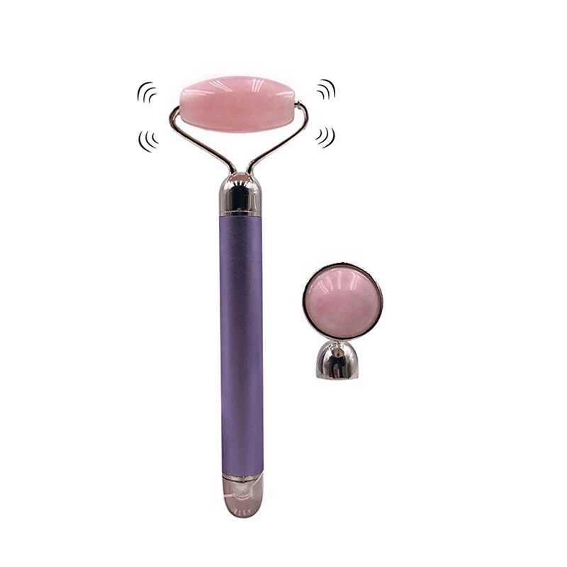 Christmas Gift 2019 New Design 2 Interchangeable Jade Roller Jade Energy Beauty Bar Vibrating Quartz Roller for Women Skincare