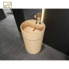 Circular Terrazzo Pedestal Bathroom Basin with Hidden Drain - Minimalist Natural Stone Vanity Countertop
