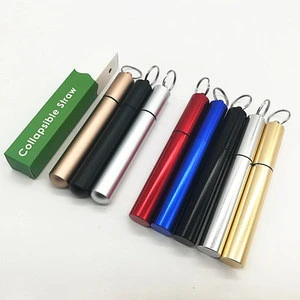Collapsible Reusable Portable Folding Foldable Drinking Travel Bar Straw, Telescopic Telescoping Stainless Steel Metal Straw