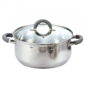 Color Silicone Handle Cooking Pots and Pans Stainless Steel Kitchen Home Use with Clear Glass Lid