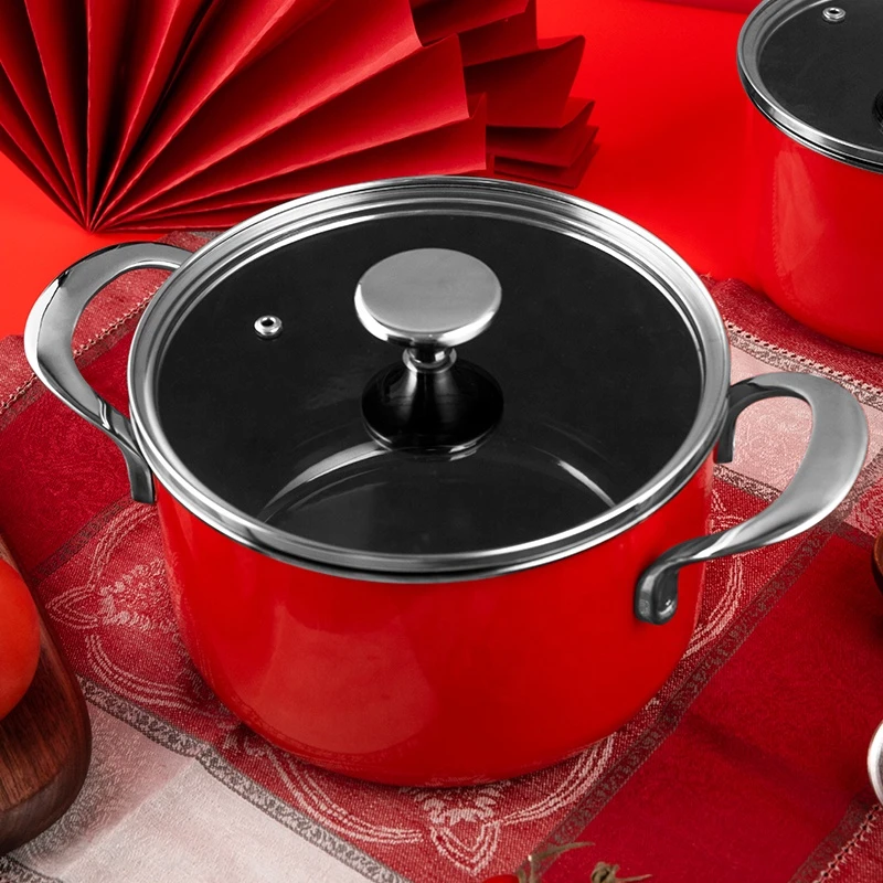 Cooking nonstick ware milk pot double handle metal soup pot stainless steel cooking pot