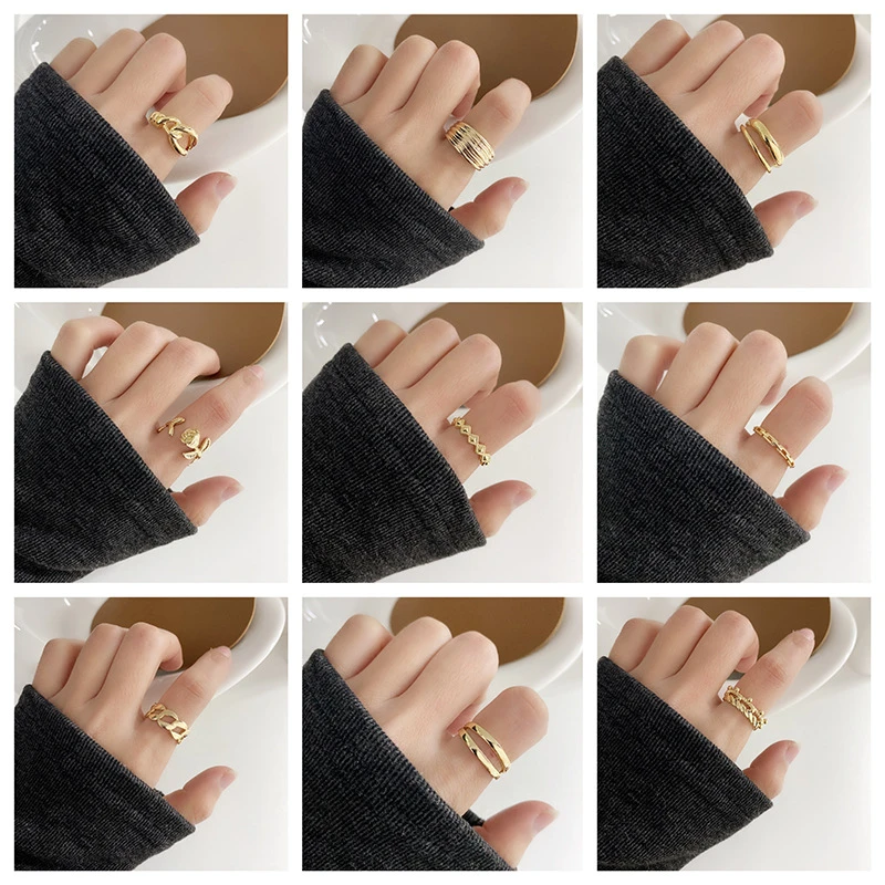 Copper Alloy Ring18K Gold Plated Irregular Crown Open Band Cuff  Ring Women Gift Jewelry Rings