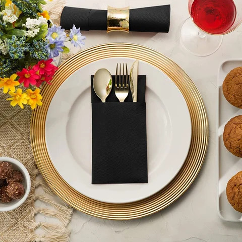 Buy 100 Count Luxury 40*40cm Solid Black Color 1ply Thick Cutlery ...