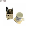 creative desktop decoration assembled wood pen holder container with wood cup coaster set
