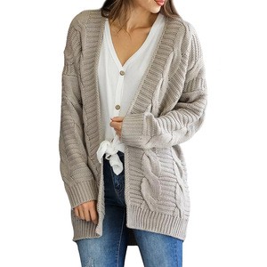 Custom 2018 Fashion Cardigan Design Winter Long Sleeve Knitted Sweater Women