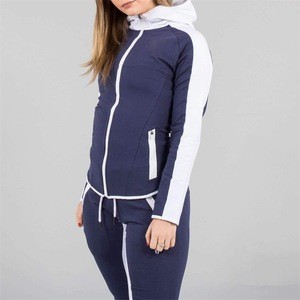 Custom embroidered logo two tone color block tracksuits for women