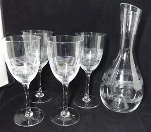 custom hand blown engraved large clear glass water carafe and glasses set