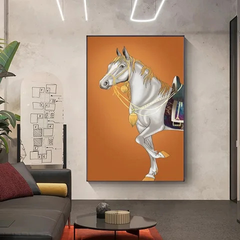Custom horse Decorative crystal porcelain painting creative design abstract animal porch wall art wholesale