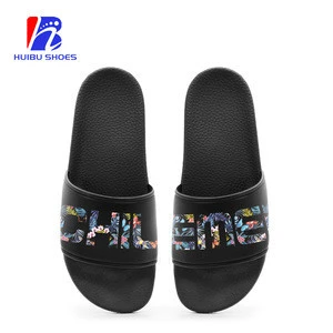 Custom Logo Fashion New Model Pu Slippers Outdoor Men Black Slide Sandals