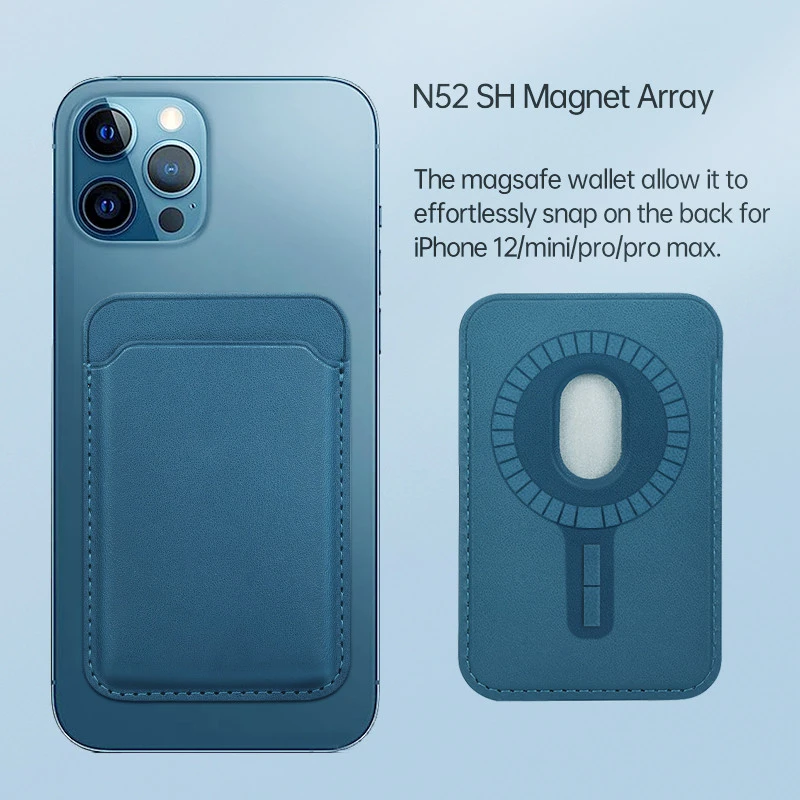 Custom Logo RFID Blocking Magnetic N52SH Magnets Array Leather Card Holder Phone Magsafe Wallet For Iphone 12 Pro Max Mini