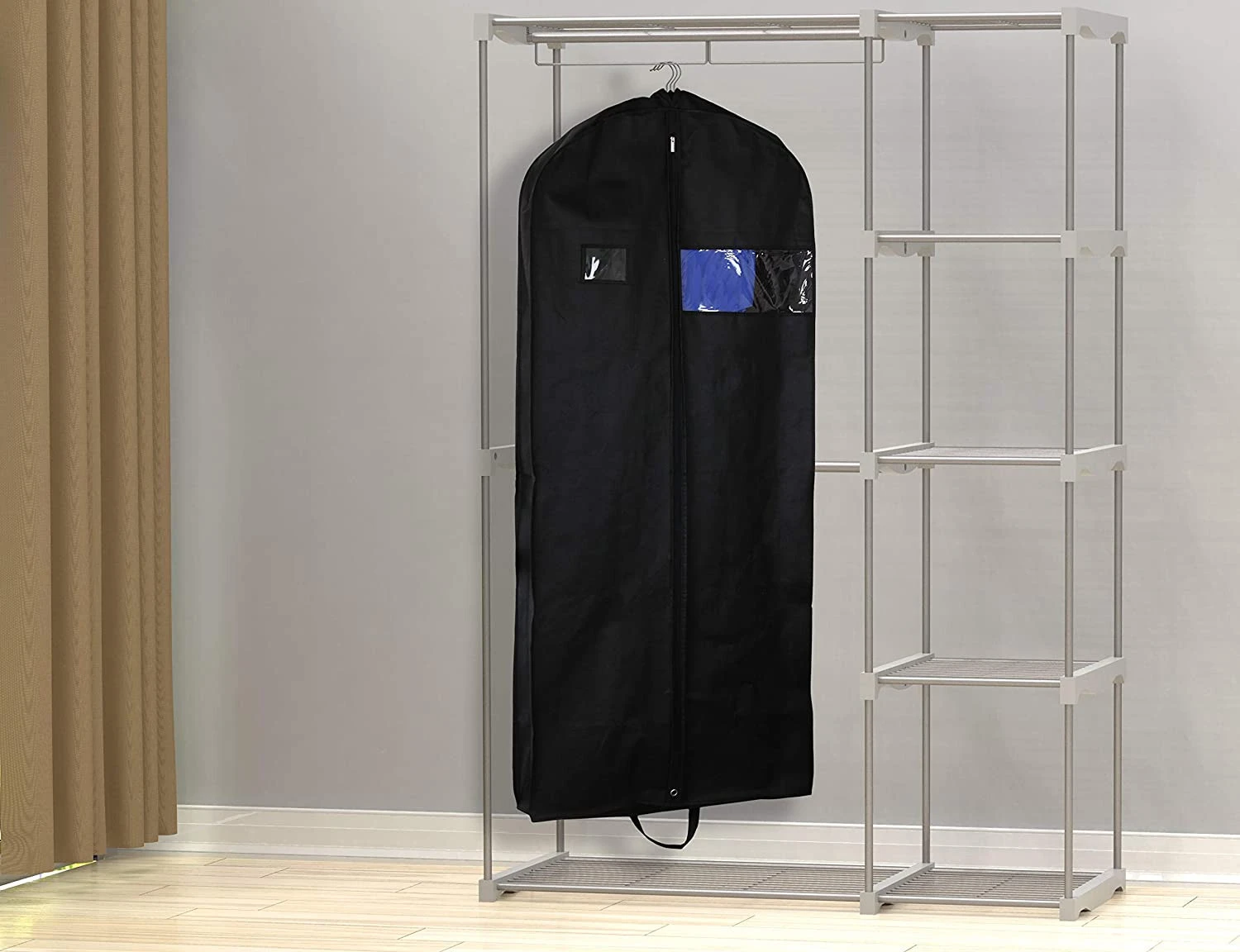 Custom print pvc clear window non woven men&#x27;s foldable garment bag with webbing handles for travelling