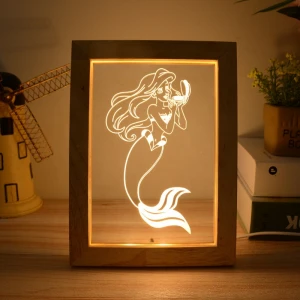 customized decorative Creative 3D Acrylic Wood Led USB photo frame night light