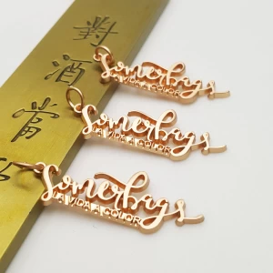 Customized English Letter Hanging Chain Metal Label Private Brand Logo For Bag Accessories