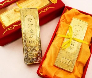 Decorative Chinese Style Metal Small gold brick  Fengshui Crafts