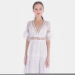 Distinctive white lace maxi dress women lady elegant girl dresses
