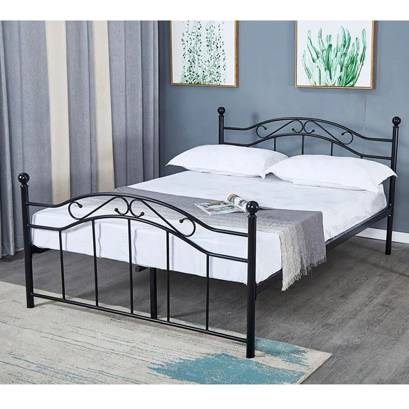 Double size 140x200 black metal bed frame bedroom furniture iron platform bed base